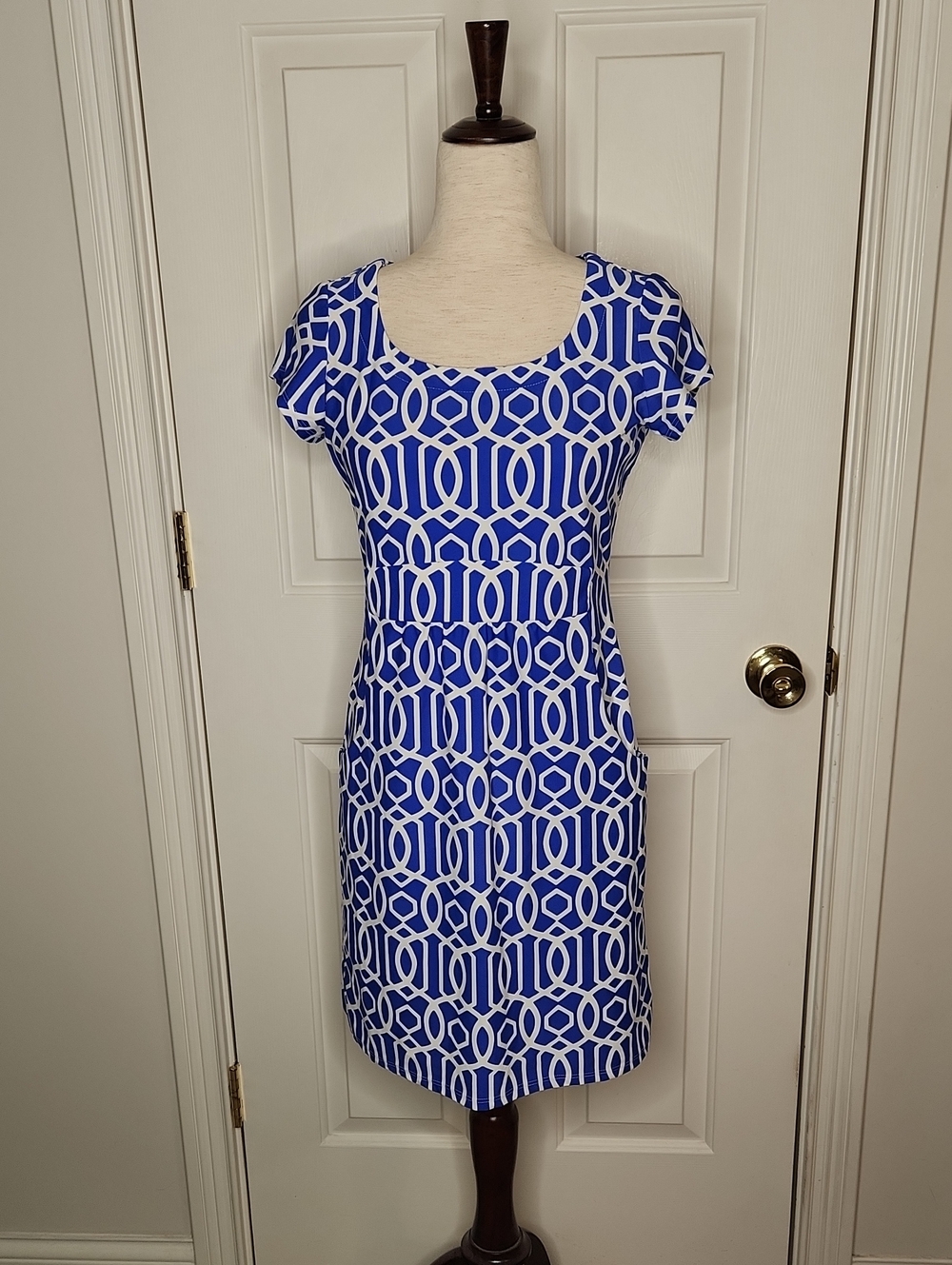 Jude Connally Blue White Trellis Dress Size S